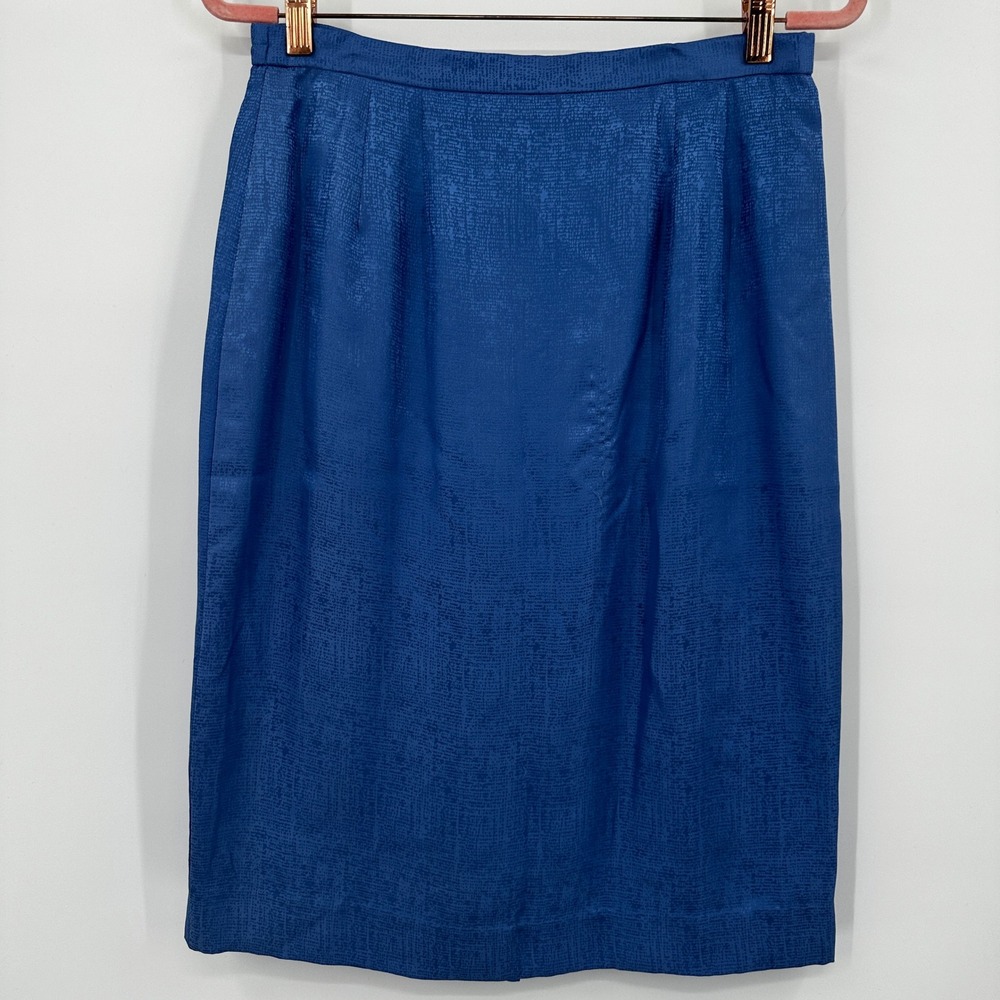 Adrianna Papell Women Royal Blue 100% Silk Jacquard Pencil Skirt Size 10 Classic
